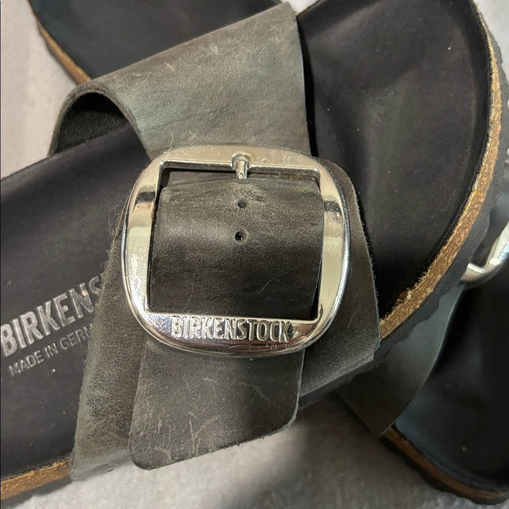 Birkenstock Gray Madrid Buckle Slide Sandals - Picture 2 of 5